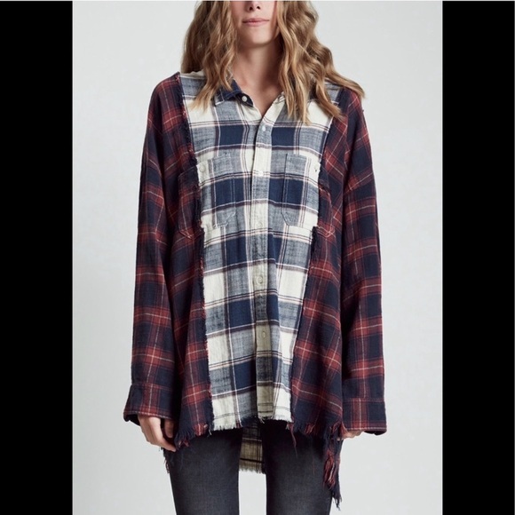 Vici Sweaters - Vici Navy and Red Plaid work shirt
